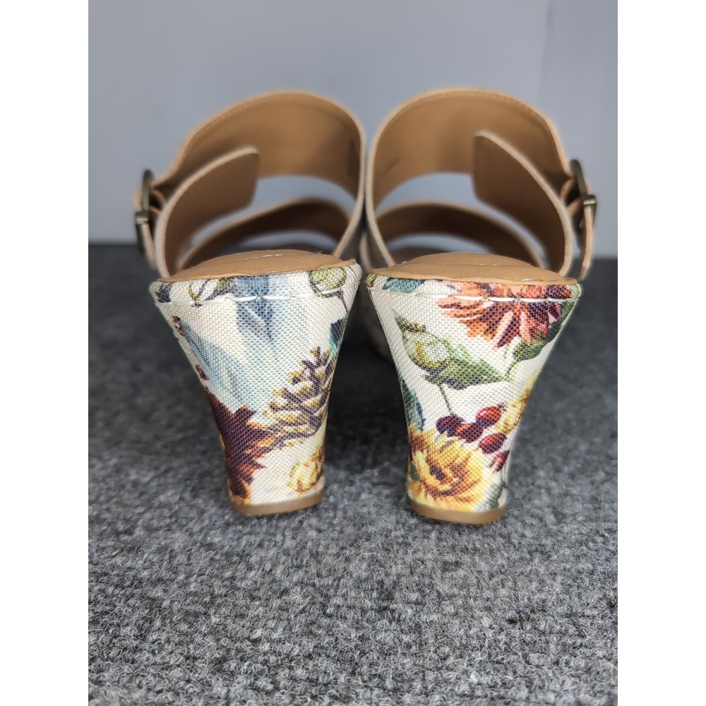BORN Women's Wedge Sandals Size 10 M Floral Bottom VCJA22 Ivory Leather Slip On - Picture 4 of 11